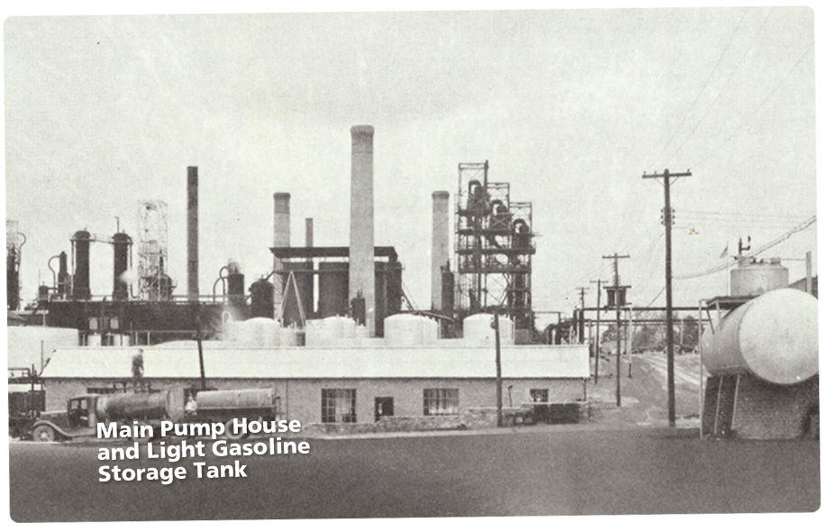 View of main pump house and light gasoline storage tank